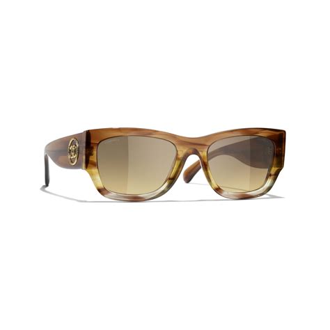 chanel rectangle signature sunglasses brown orange brown gradient|CHANEL.